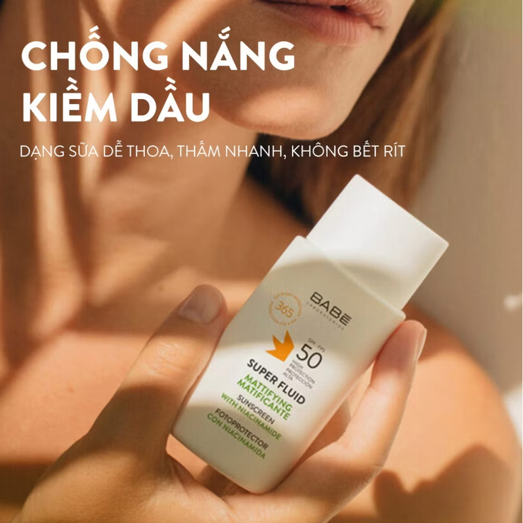 Kem chống nắng BABE Stop AKN Super Fluid Mattifying sunscreen SPF 50