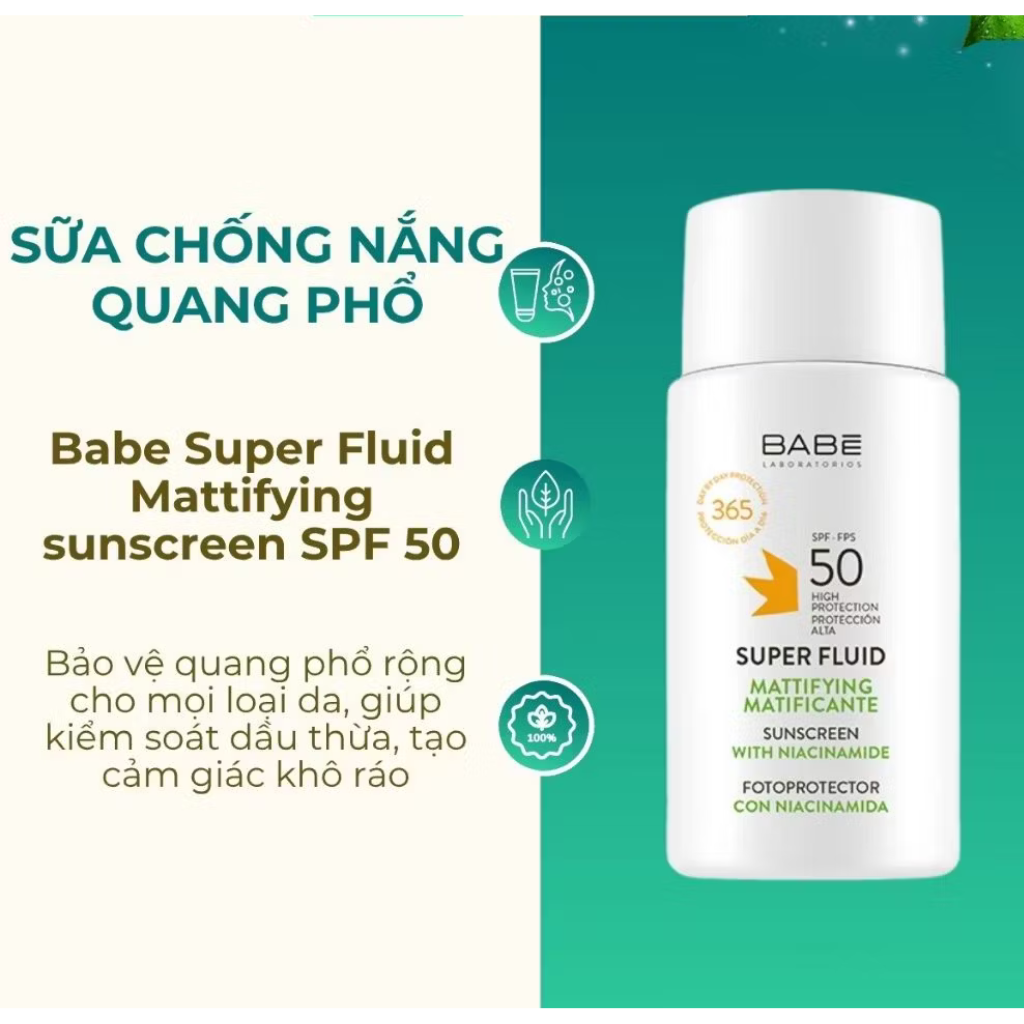 Kem chống nắng BABE Stop AKN Super Fluid Mattifying sunscreen SPF 50